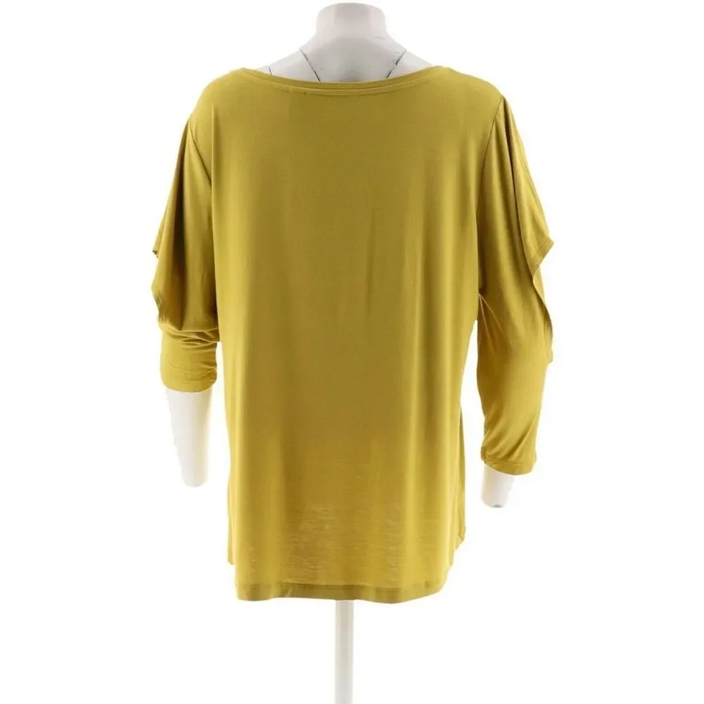H by Halston Cut-Away Flounce Slvs Scoop Neck Knit Top